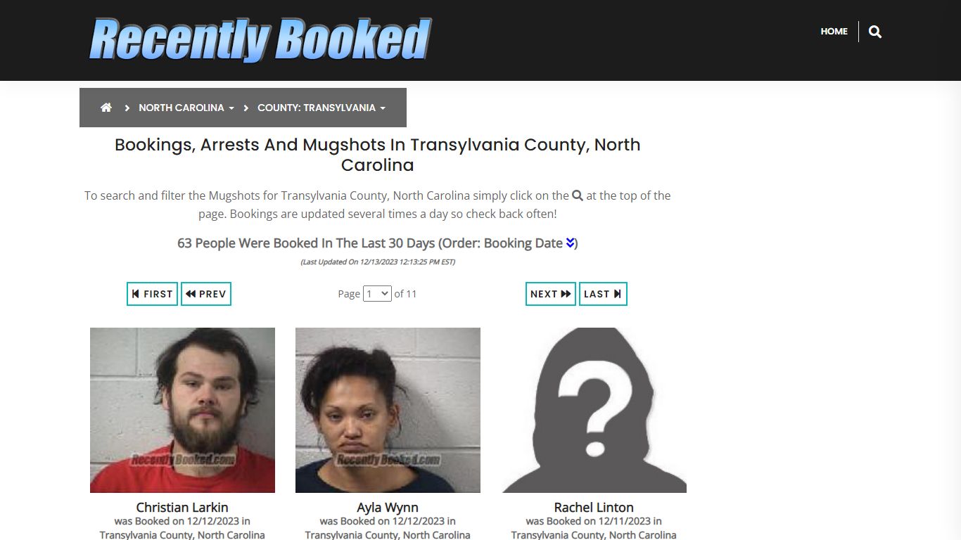 Bookings, Arrests and Mugshots in Transylvania County, North Carolina